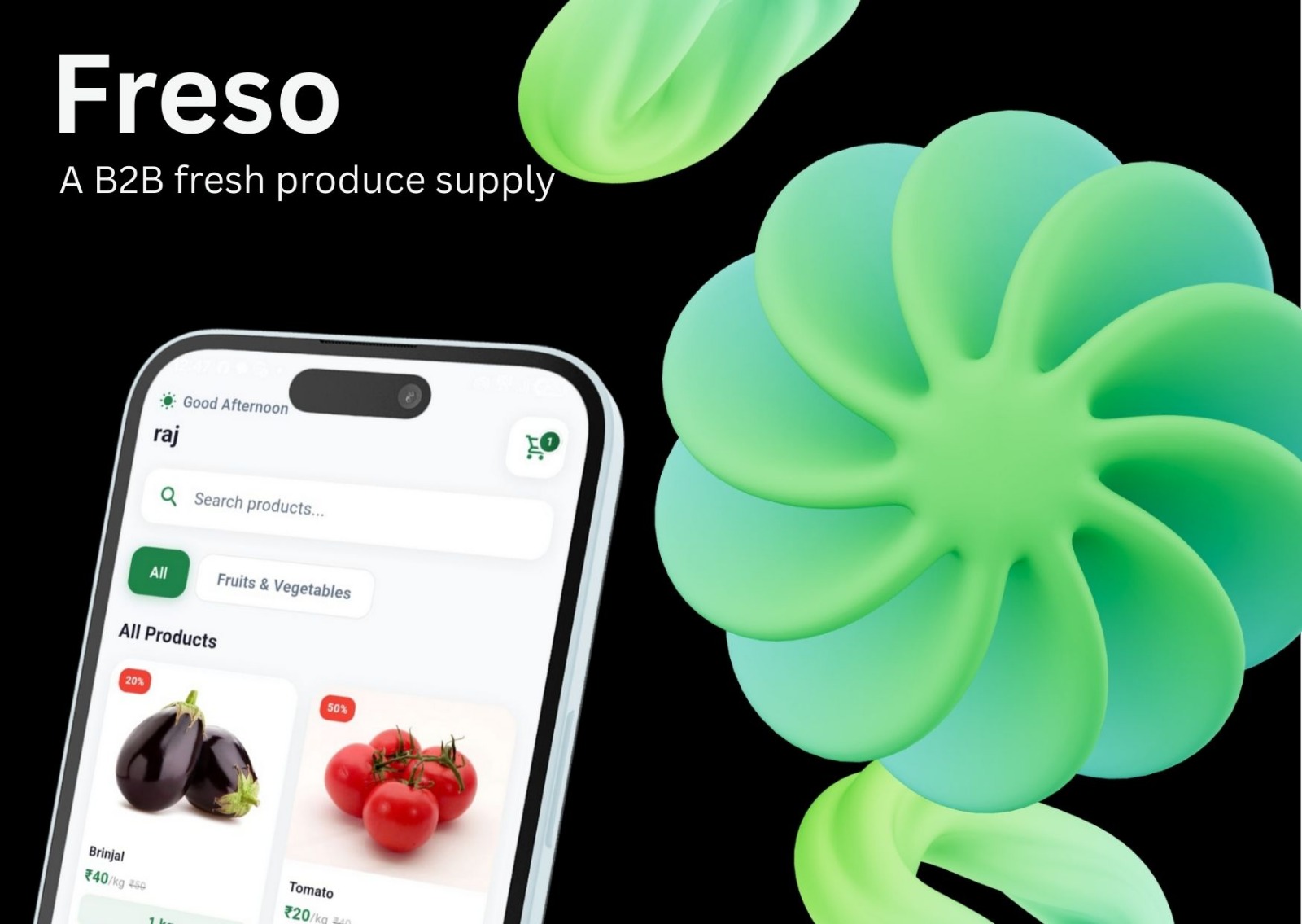 App concept shown under its earlier Freso branding. Dhara's client rollout is planned.
